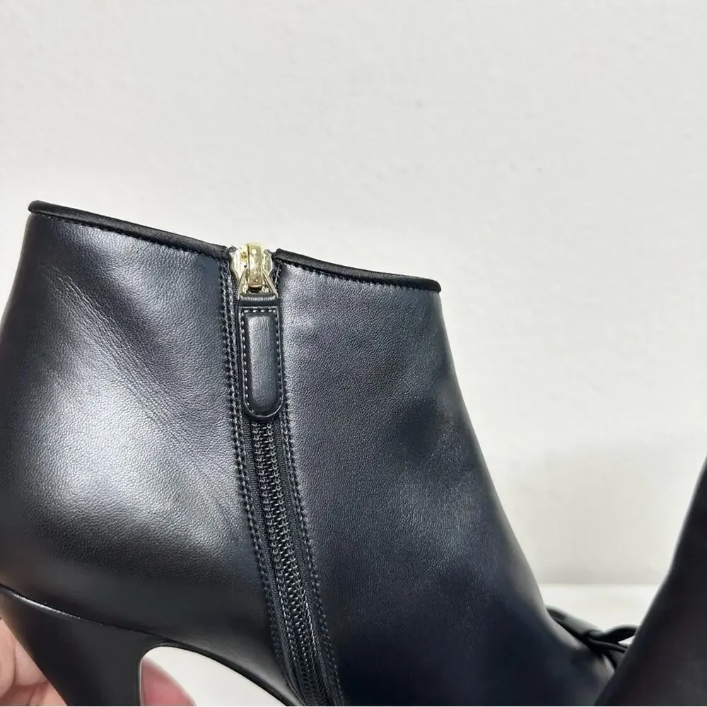 CHANEL Black Ankle Boots Size 37 CC Logo Bow Accent